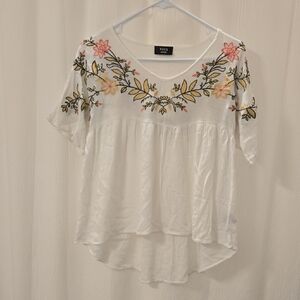 Vici Ivory Blouse with Colorful Floral Design